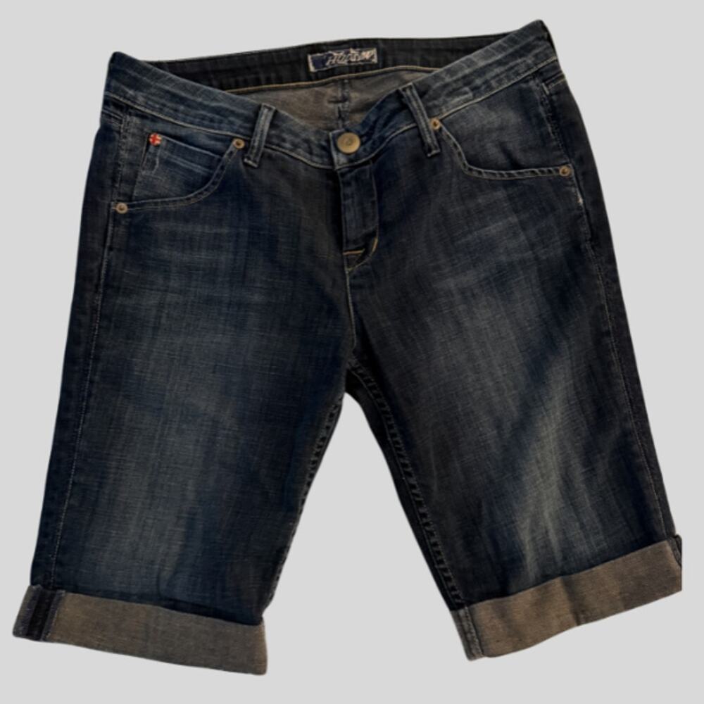 Hudson Jeans Dark Wash Cuffed Bermuda Shorts Button Flap Pockets 29